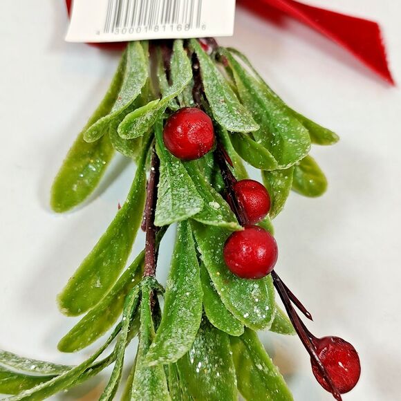 Holiday Style Mistletoe Christmas Ornament Blue Velvet Red Burgundy Bows Glitter - Picture 10 of 13